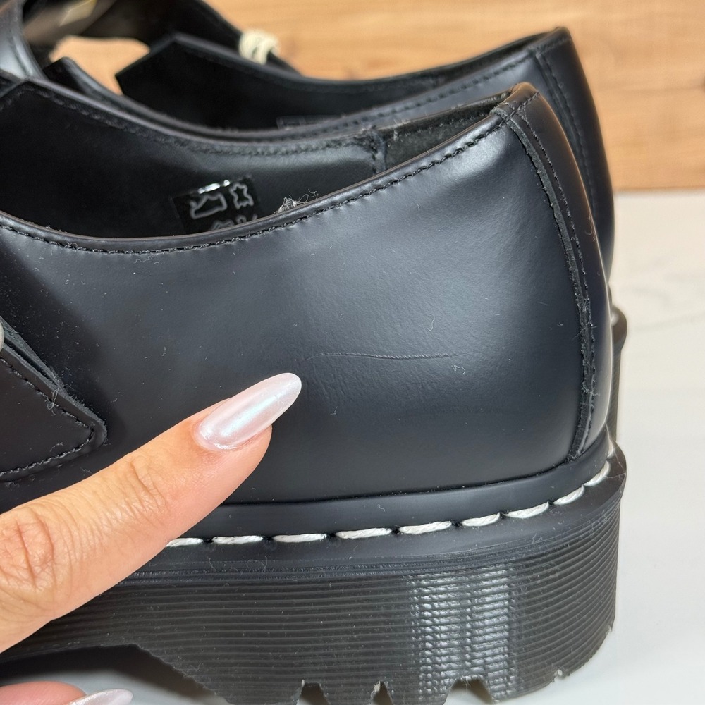 Dr. Martens Polley Bex Black Leather Mary Jane White Stitch Shoes US 11L 10M - Picture 4 of 16